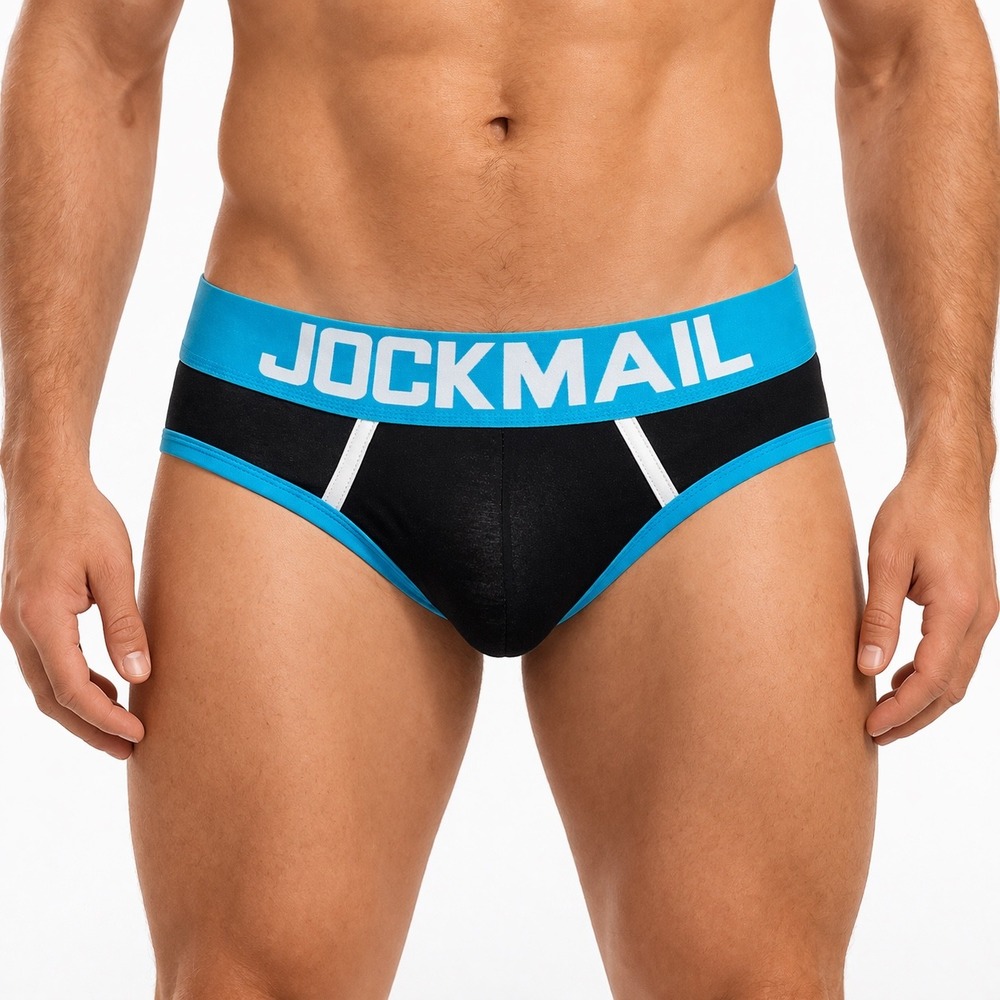 Jockmail Large (30-32) Mens Backless Brief Underwear Black Blue Sporty JM312 New